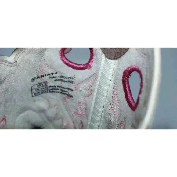 Ariat Cowgirl Boots Pink Brown Embroidered Leather Size 1.5 Teen Fatboy Style - Picture 10 of 11